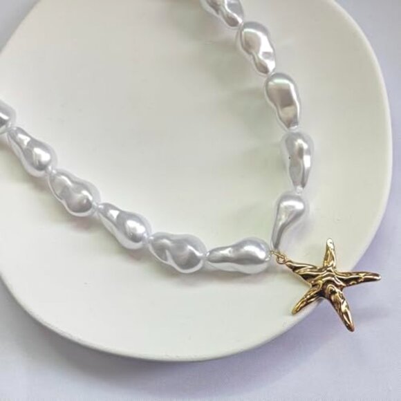 Baroque Pearl Starfish Pendant Necklace Boho Beach Summer Jewelry Adjustable - Picture 6 of 7